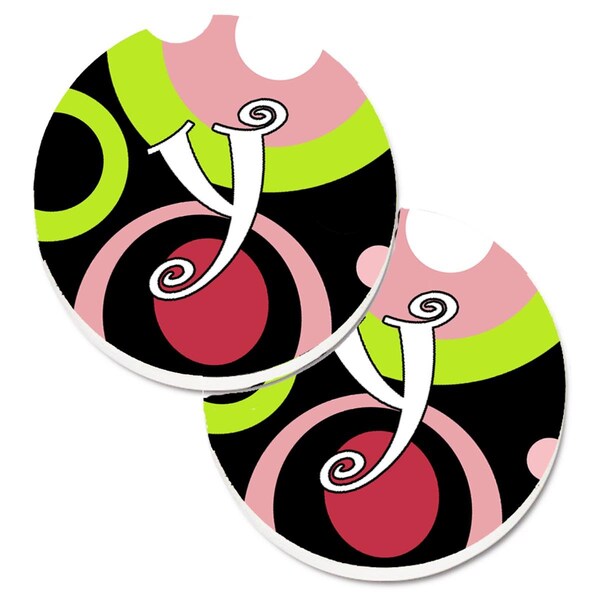 Carolines Treasures Letter Y Monogram Retro in Black Set of 2 Cup Holder Car Coaster AM1002-YCARC - main